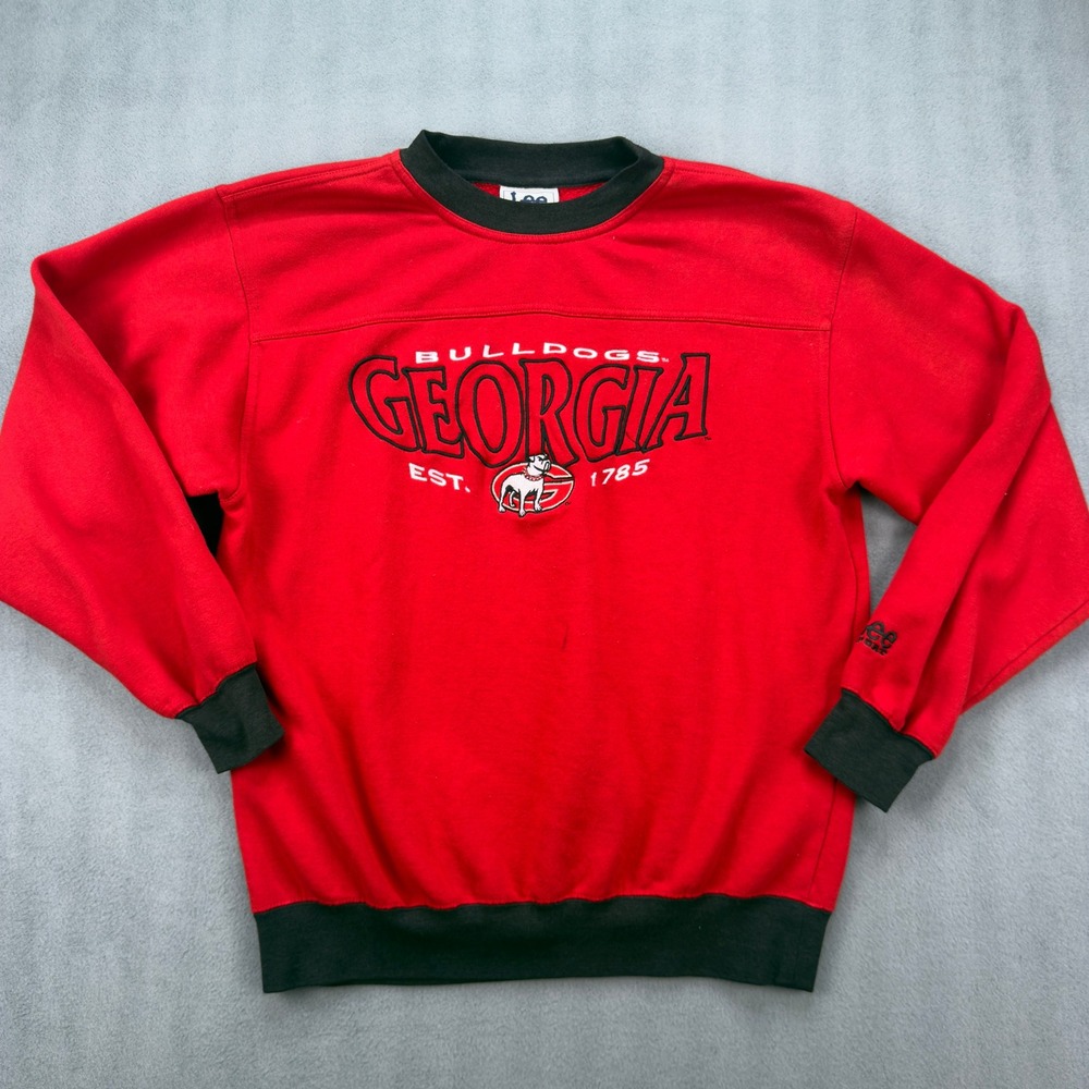 Vintage Lee Sport Georgia Bulldogs Sweatshirt Red Black Embroidered Medium